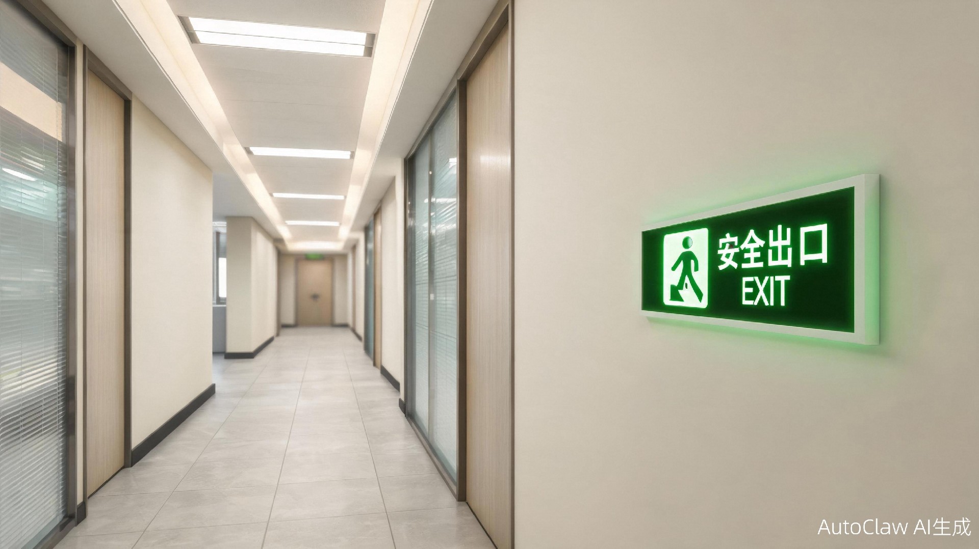 建筑走廊墙面消防疏散指示标识效果图